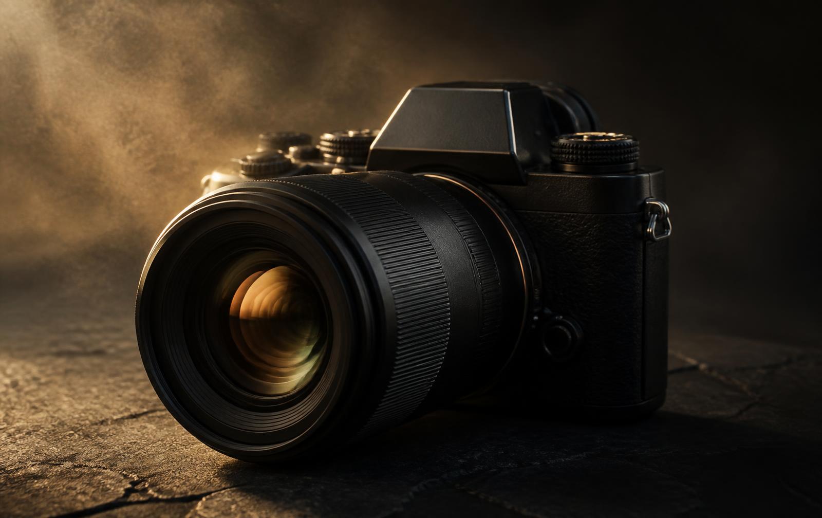 Camera and photo prints on a studio table
