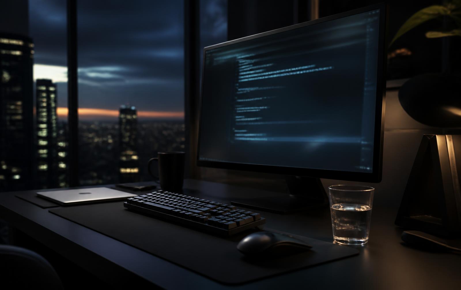 Code editor open on a laptop in a dark room
