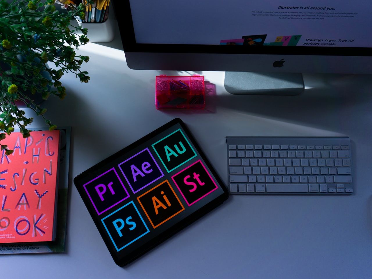Designer working on a video editing timeline and graphic design software