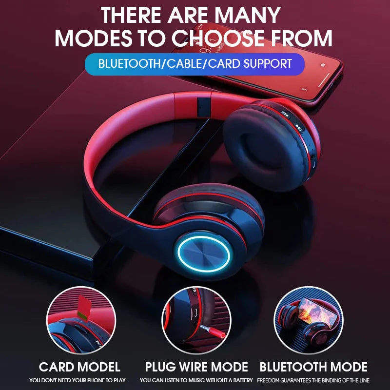 B39 Headset Wireless Bluetooth Headset Colorful Luminous Card-Inserting Game Music Sports Support Mobile Phone Computer - Waqaram