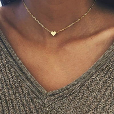 Simple Fashion Gold Color Double-sided Love Pendant Necklaces Clavicle Chains Necklace Women Jewelry Valentines Day Gift - Waqaram