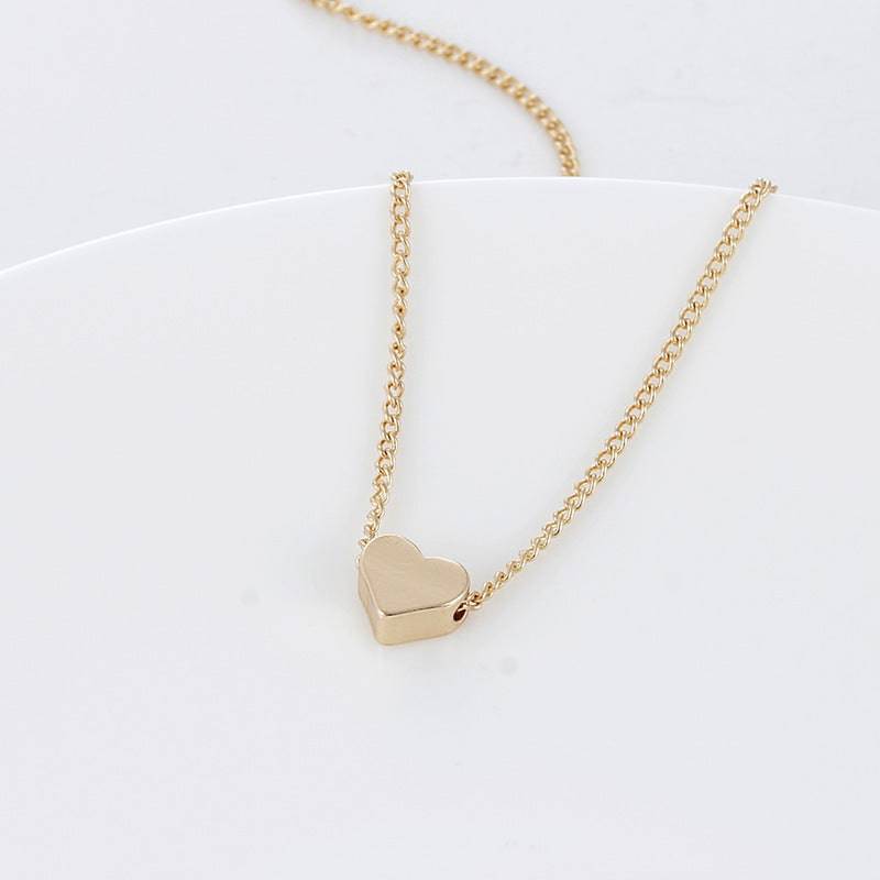 Simple Fashion Gold Color Double-sided Love Pendant Necklaces Clavicle Chains Necklace Women Jewelry Valentines Day Gift - Waqaram