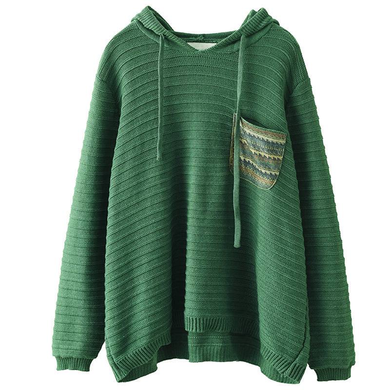 Cotton knitted patch hooded top lazy and casual