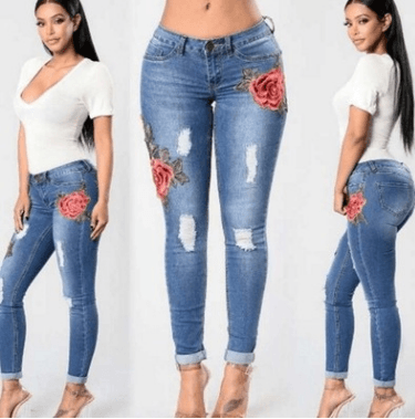 Embroidery jeans stretch jeans pants - Waqaram
