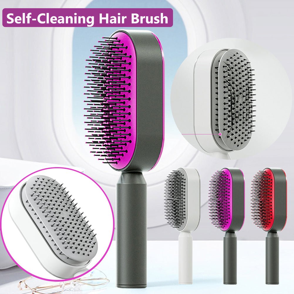Self Cleaning Hair Brush For Women One-key Cleaning Hair Loss Airbag Massage Scalp Comb Anti-Static Hairbrush - Waqaram