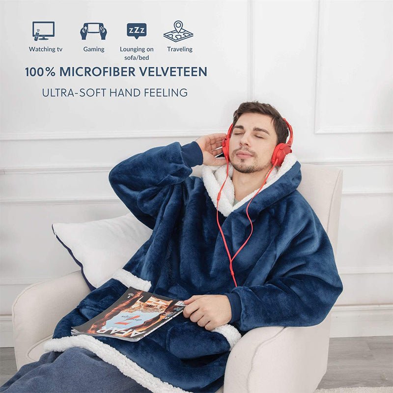 Winter TV Hoodie Blanket Winter Warm Home Clothes Women Men Oversized Pullover With Pockets - Waqaram