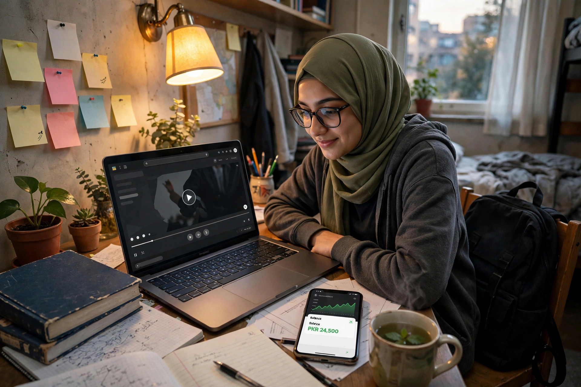 Pakistani creator recording an online course in a home studio