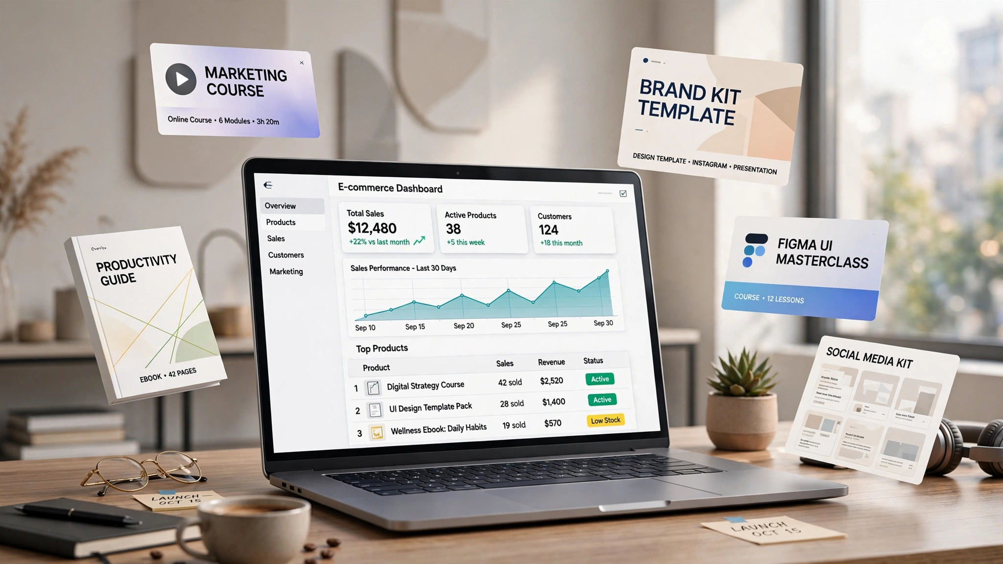 Creator selling digital products through an online store